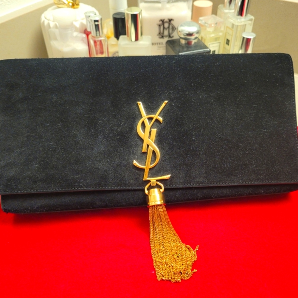 #YSL#ysl clutch#black clutch#suede bag